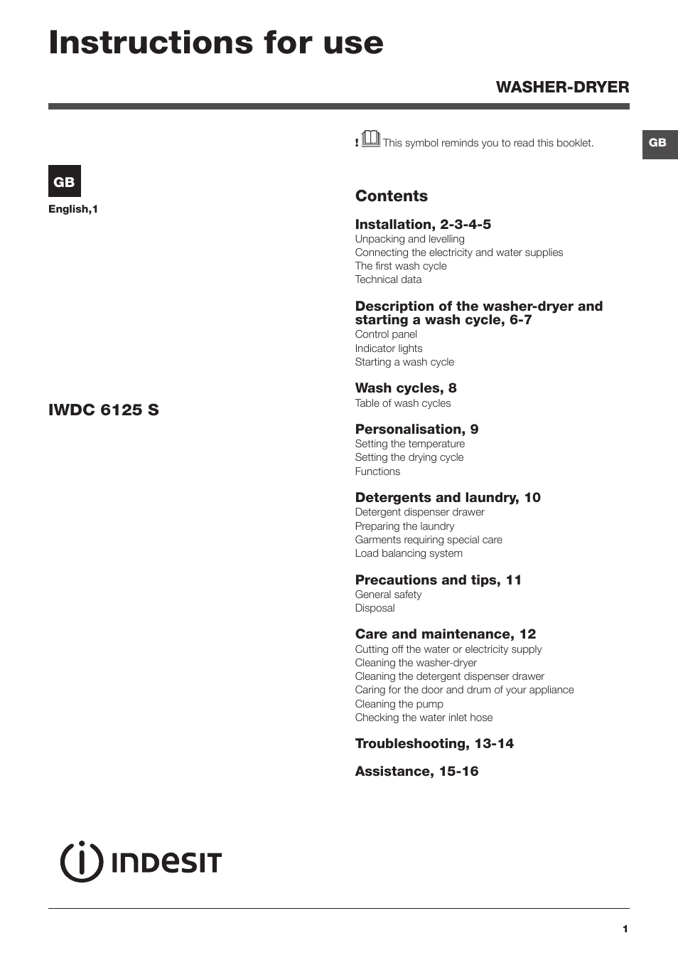 Indesit IWDC 6125 S User Manual | 16 pages