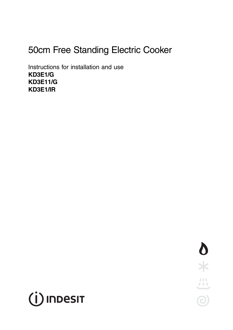 Indesit 50CM FREE STANDING ELECTRIC COOKER KD3E1/G User Manual | 24 pages