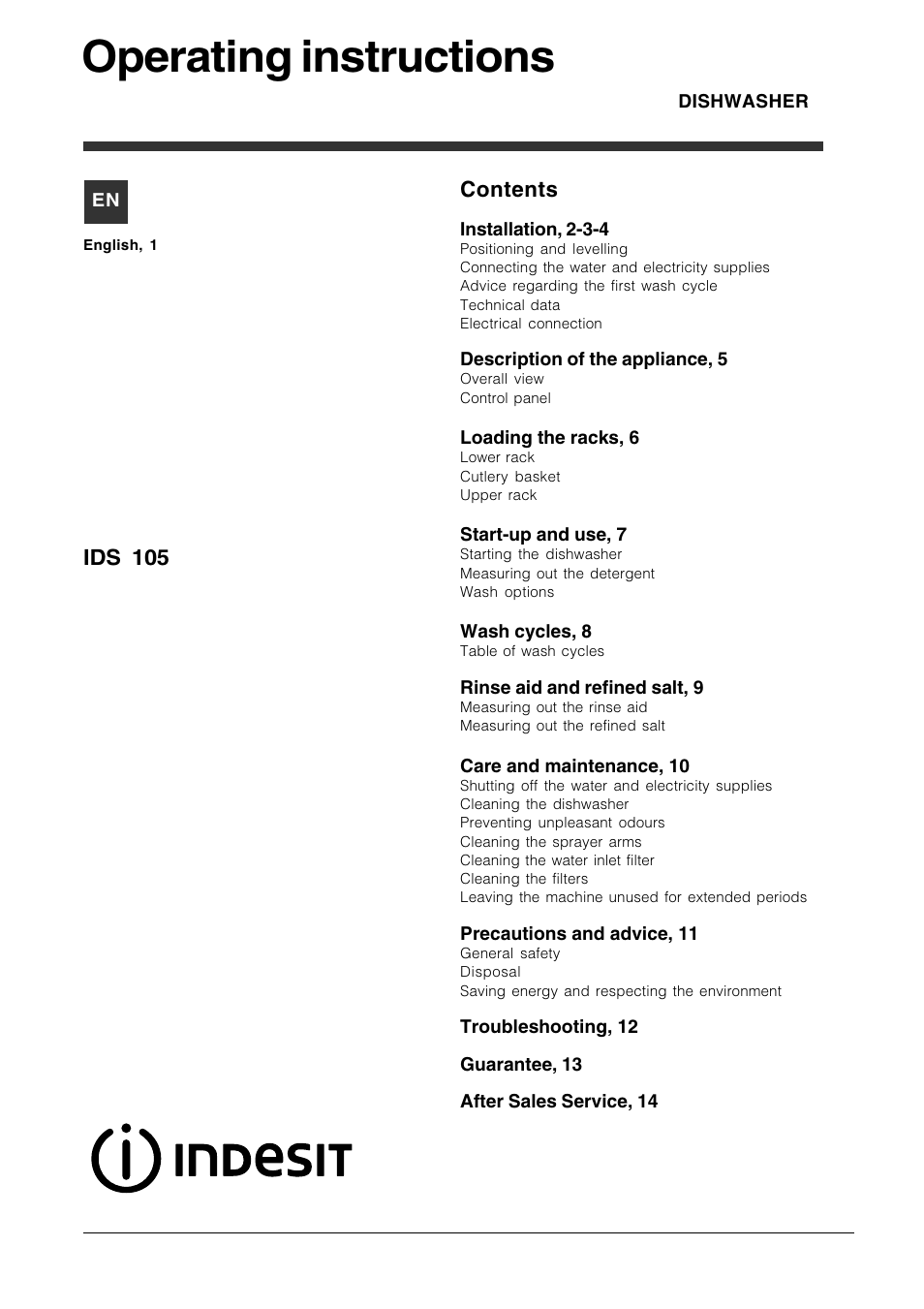 Indesit IDS 105 User Manual | 16 pages