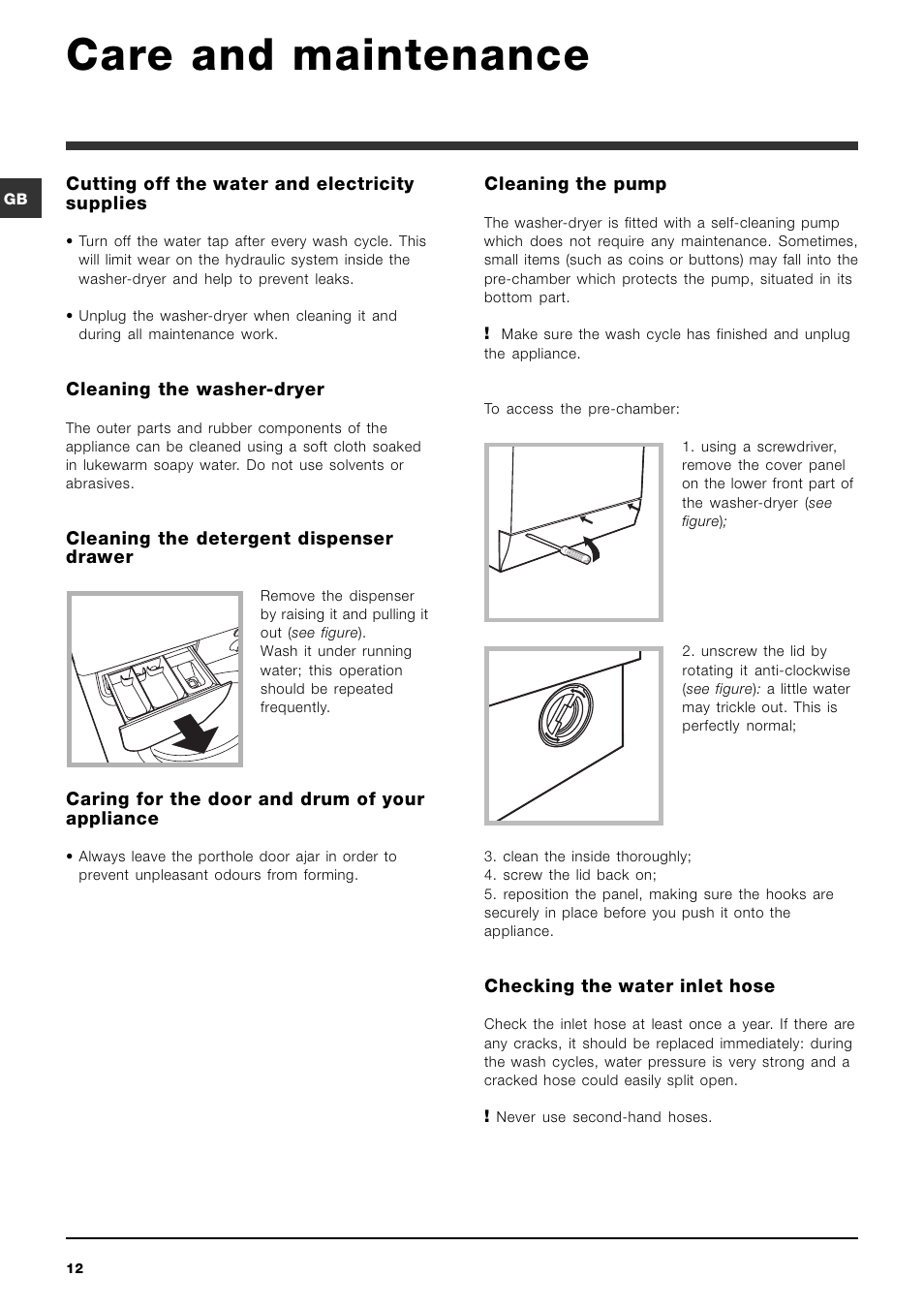 Care and maintenance | Indesit IWDD 7143 S User Manual | Page 12 / 16