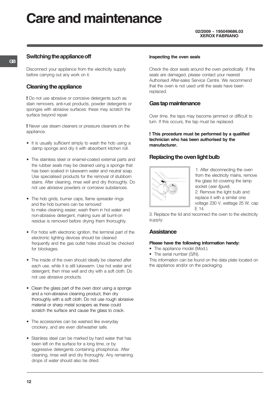 Care and maintenance | Indesit K3G2S/G User Manual | Page 12 / 12