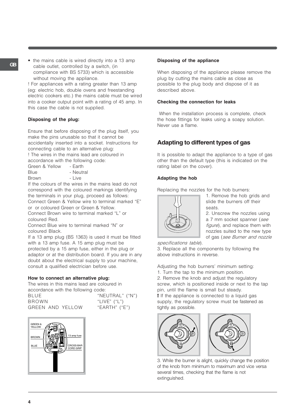 Adapting to different types of gas | Indesit K3G2S/G User Manual | Page 4 / 12