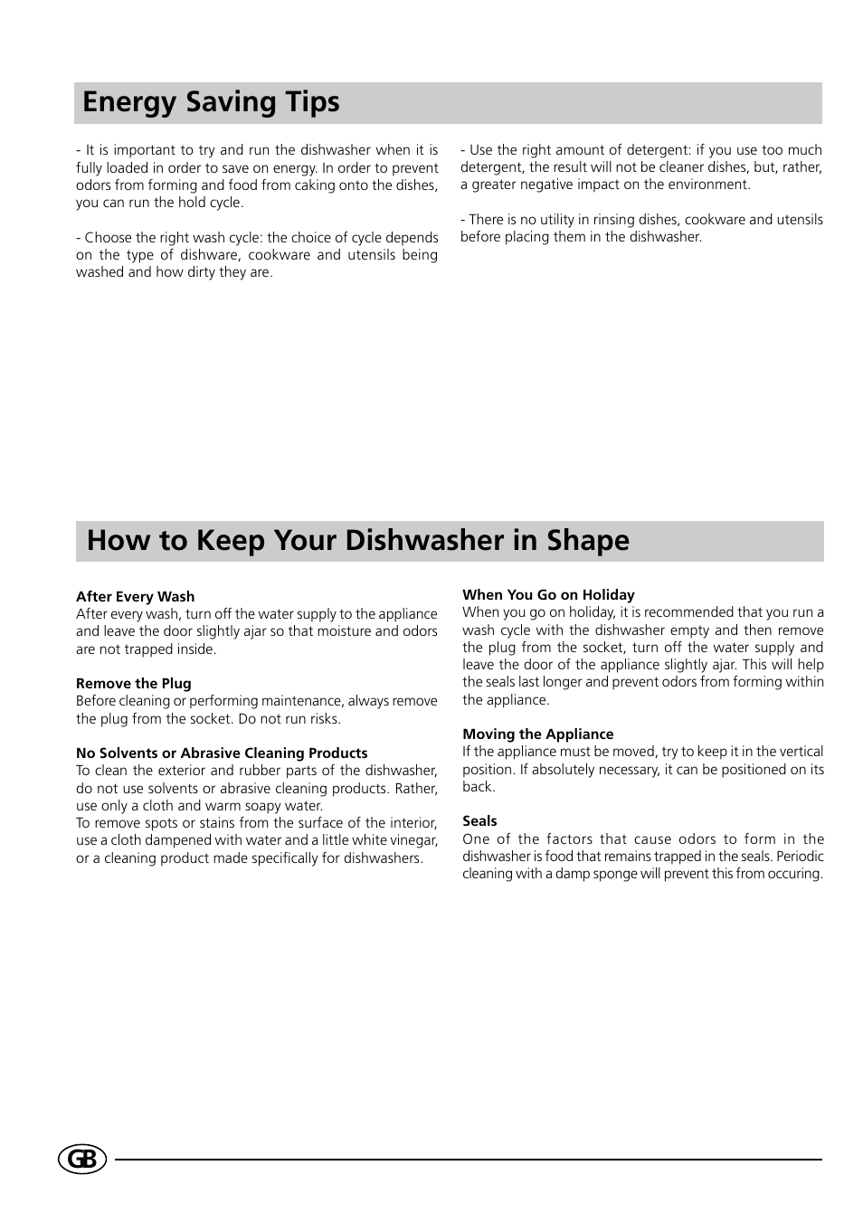 Energy saving tips, How to keep your dishwasher in shape | Indesit D41 User Manual | Page 10 / 16