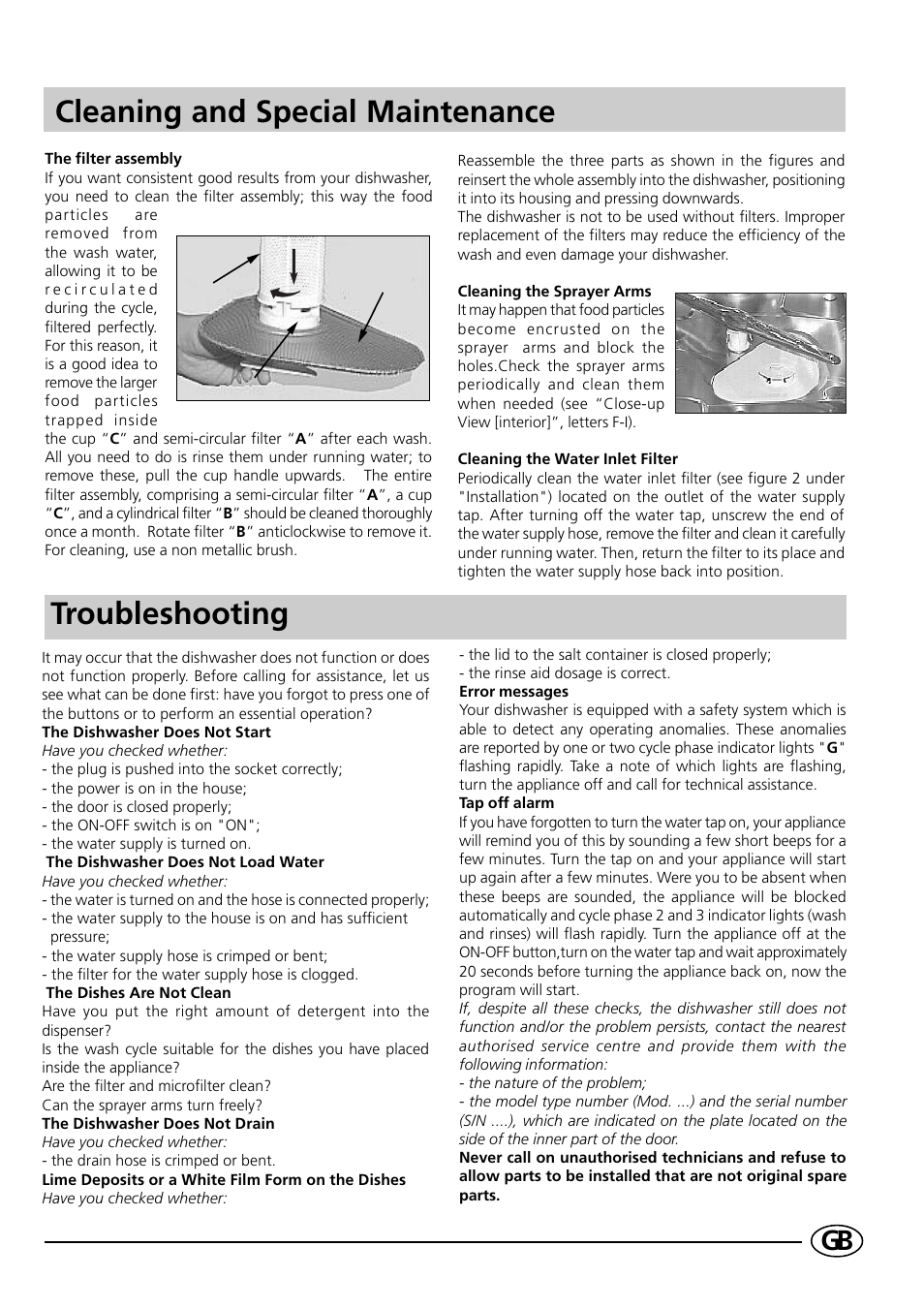 Cleaning and special maintenance troubleshooting | Indesit D41 User Manual | Page 11 / 16