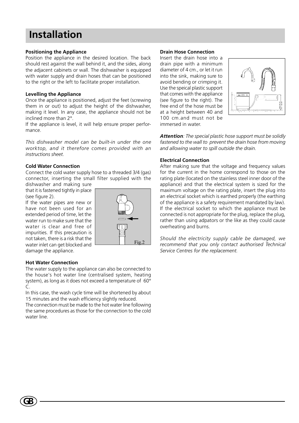 Installation | Indesit D41 User Manual | Page 12 / 16