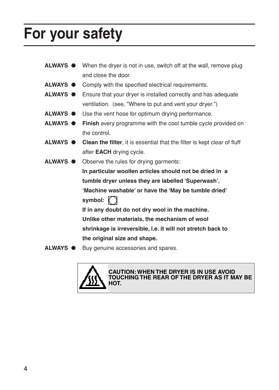 For your safety | Indesit G73VU User Manual | Page 4 / 20