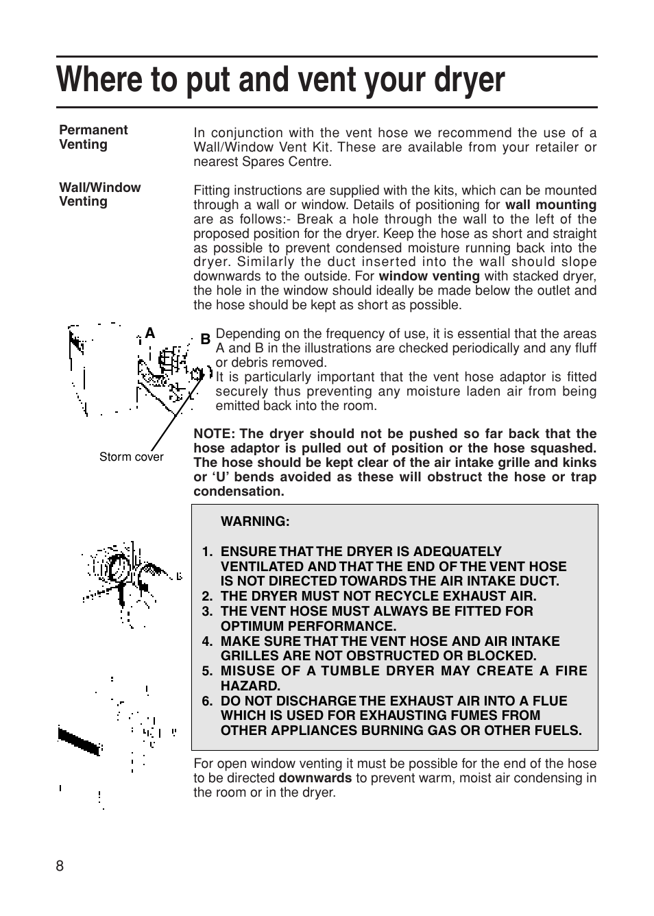 Where to put and vent your dryer | Indesit G73VU User Manual | Page 8 / 20