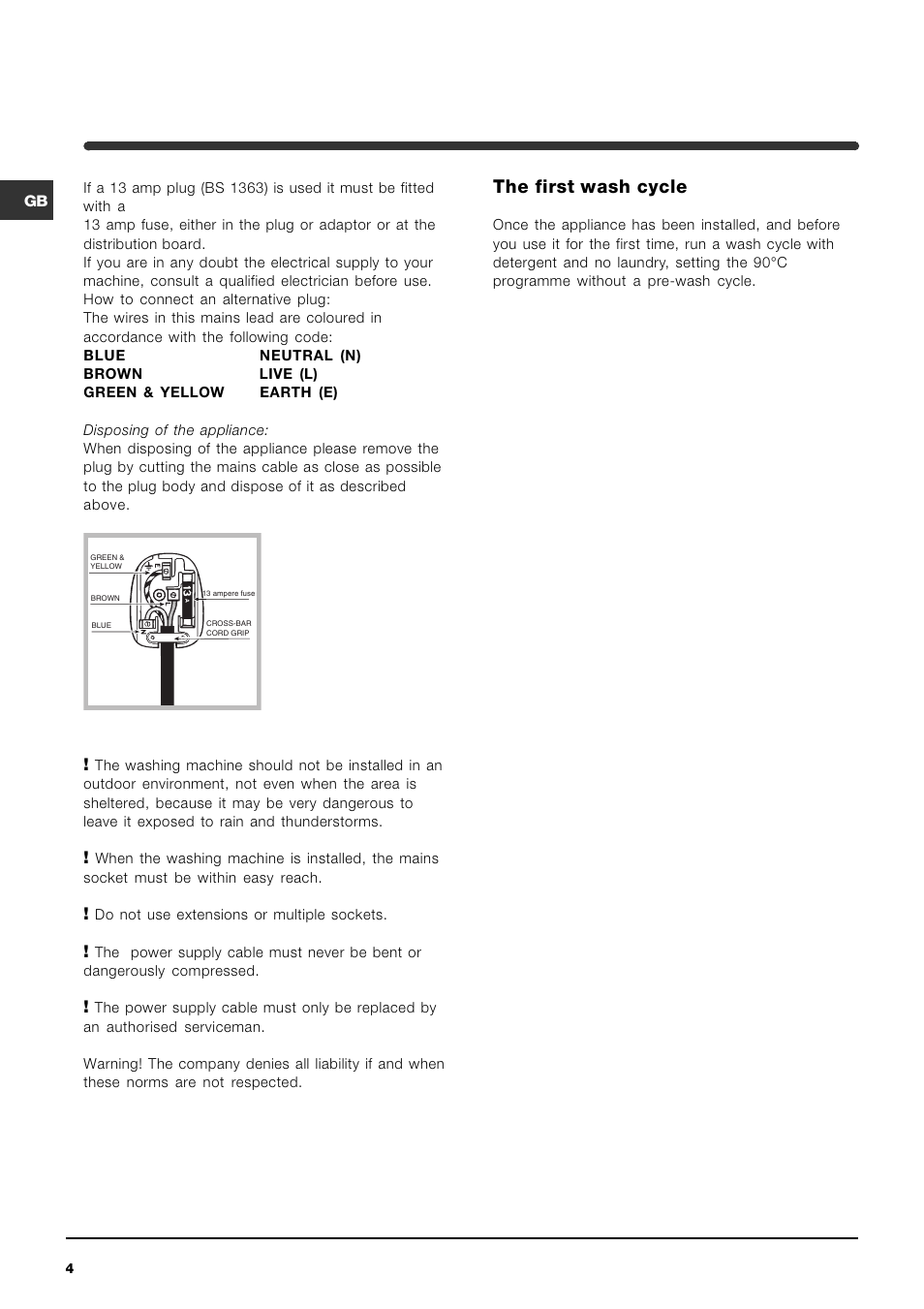 The first wash cycle | Indesit WIL 113 User Manual | Page 4 / 16