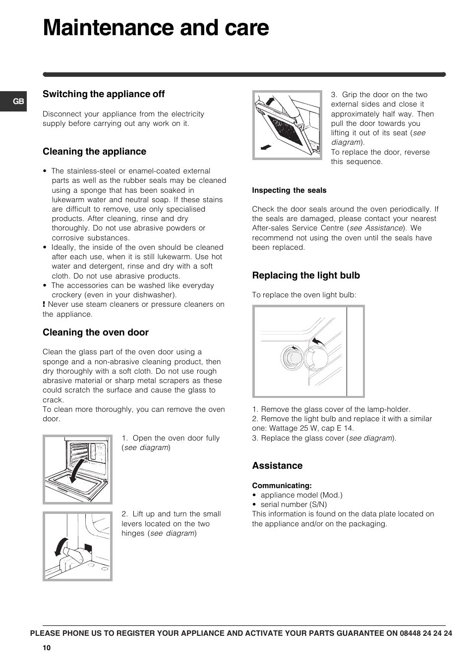 Maintenance and care | Indesit FIM 31 K.A IX GB User Manual | Page 10 / 12