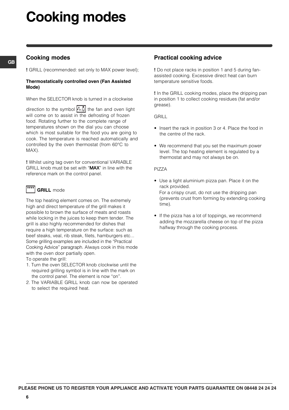 Cooking modes | Indesit FIM 31 K.A IX GB User Manual | Page 6 / 12