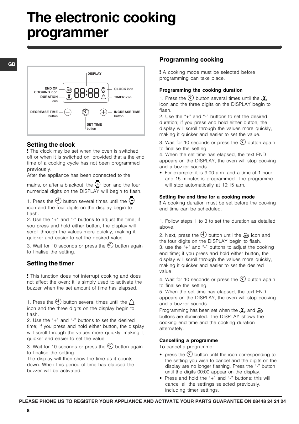 The electronic cooking programmer | Indesit FIM 31 K.A IX GB User Manual | Page 8 / 12