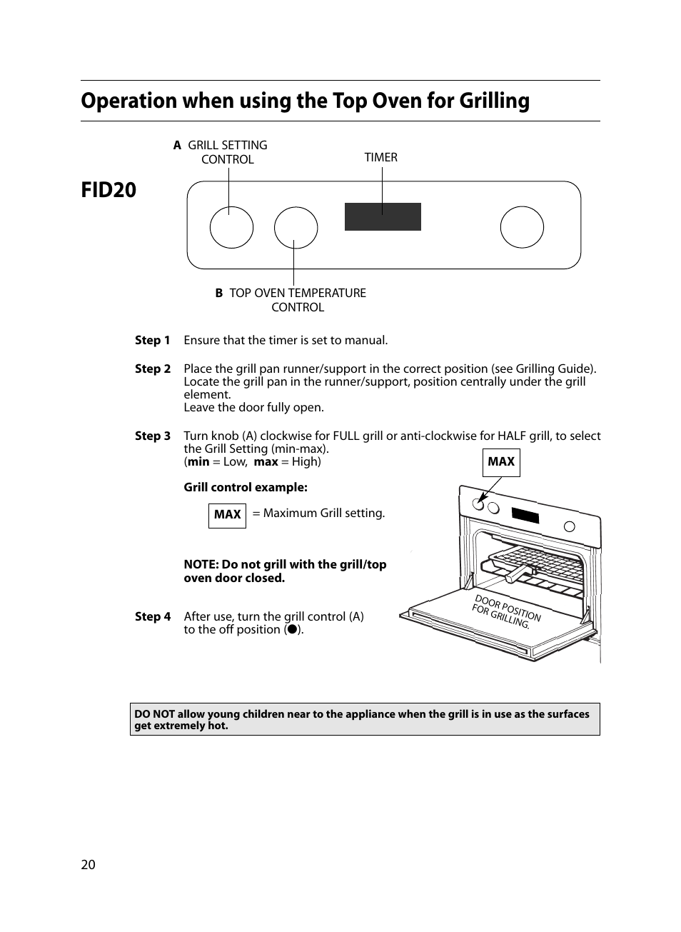 Operation when using the top oven for grilling, Fid20 | Indesit FIDM20 Mk2 User Manual | Page 20 / 48