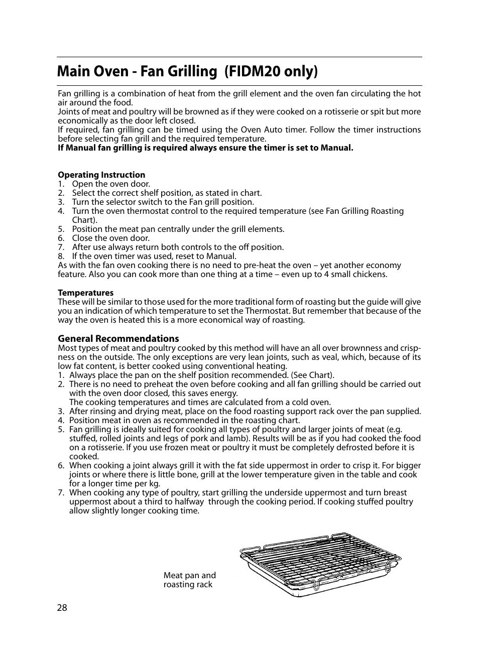 Main oven - fan grilling (fidm20 only) | Indesit FIDM20 Mk2 User Manual | Page 28 / 48