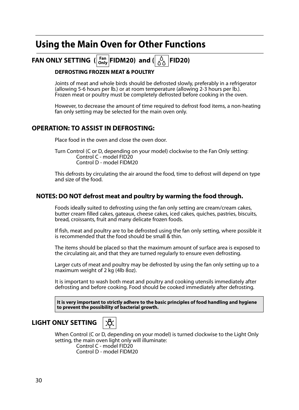 Using the main oven for other functions | Indesit FIDM20 Mk2 User Manual | Page 30 / 48
