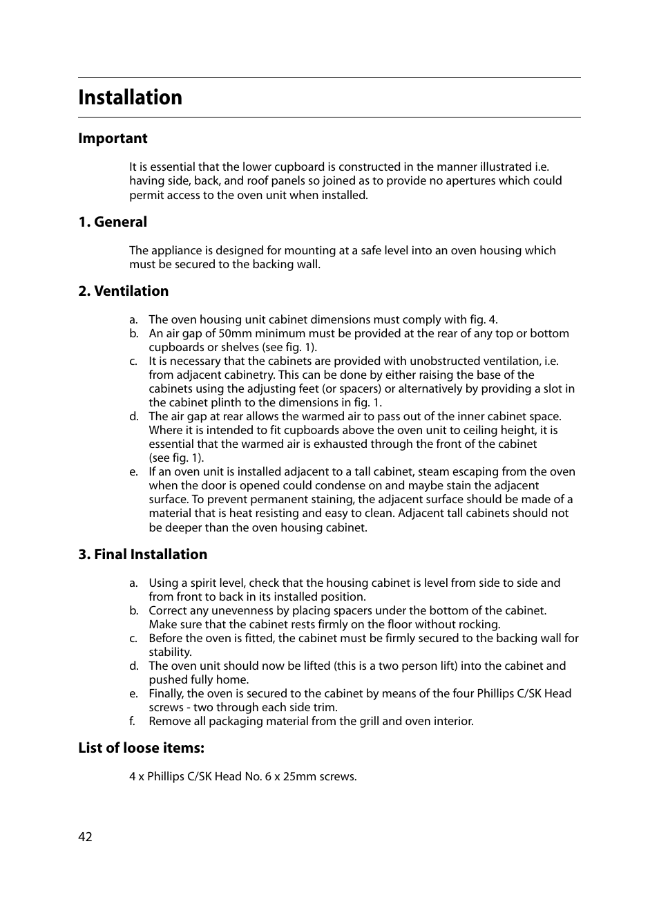 Installation | Indesit FIDM20 Mk2 User Manual | Page 42 / 48