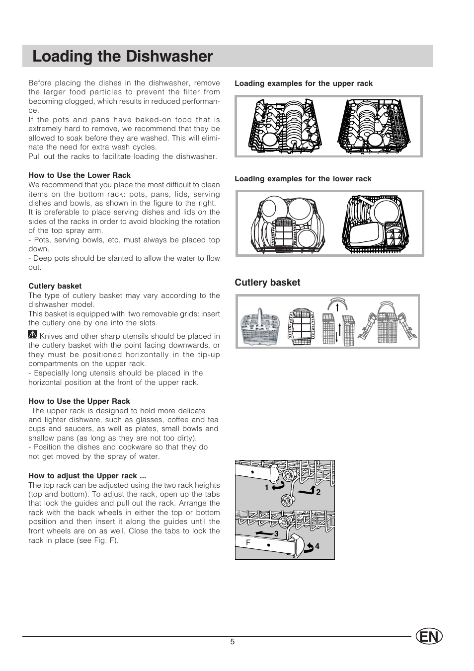 Loading the dishwasher | Indesit IDL 530 User Manual | Page 7 / 16