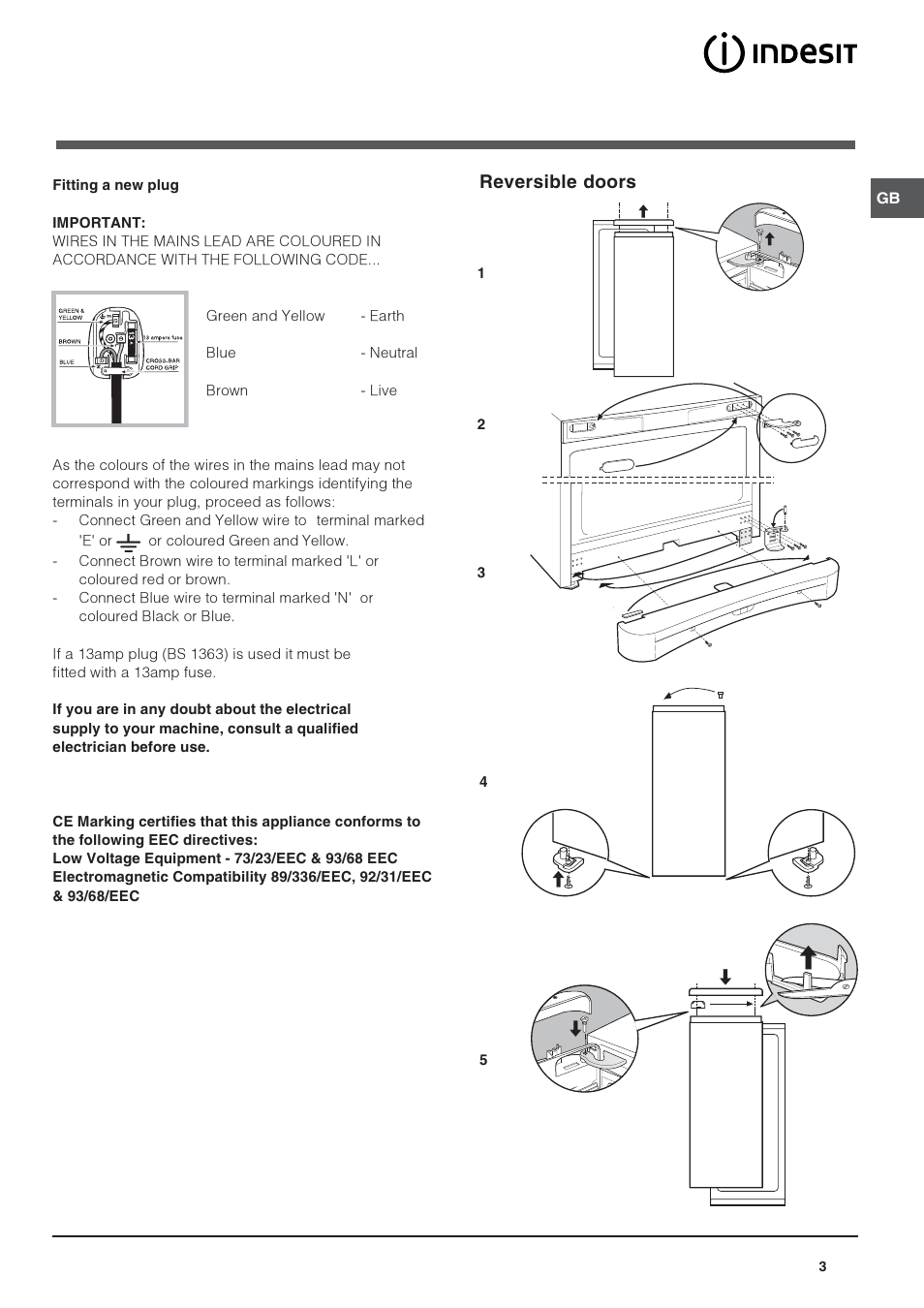 Reversible doors | Indesit GB UFAN 400 User Manual | Page 3 / 12