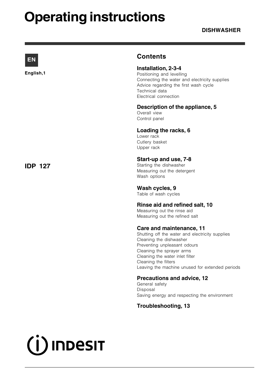 Indesit IDP 127 User Manual | 16 pages