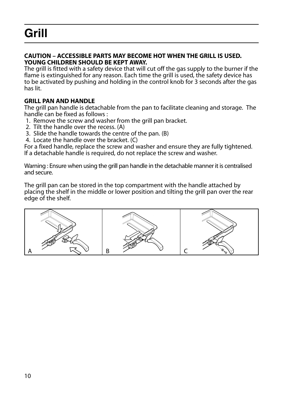 Grill | Indesit KD6G25W User Manual | Page 10 / 32