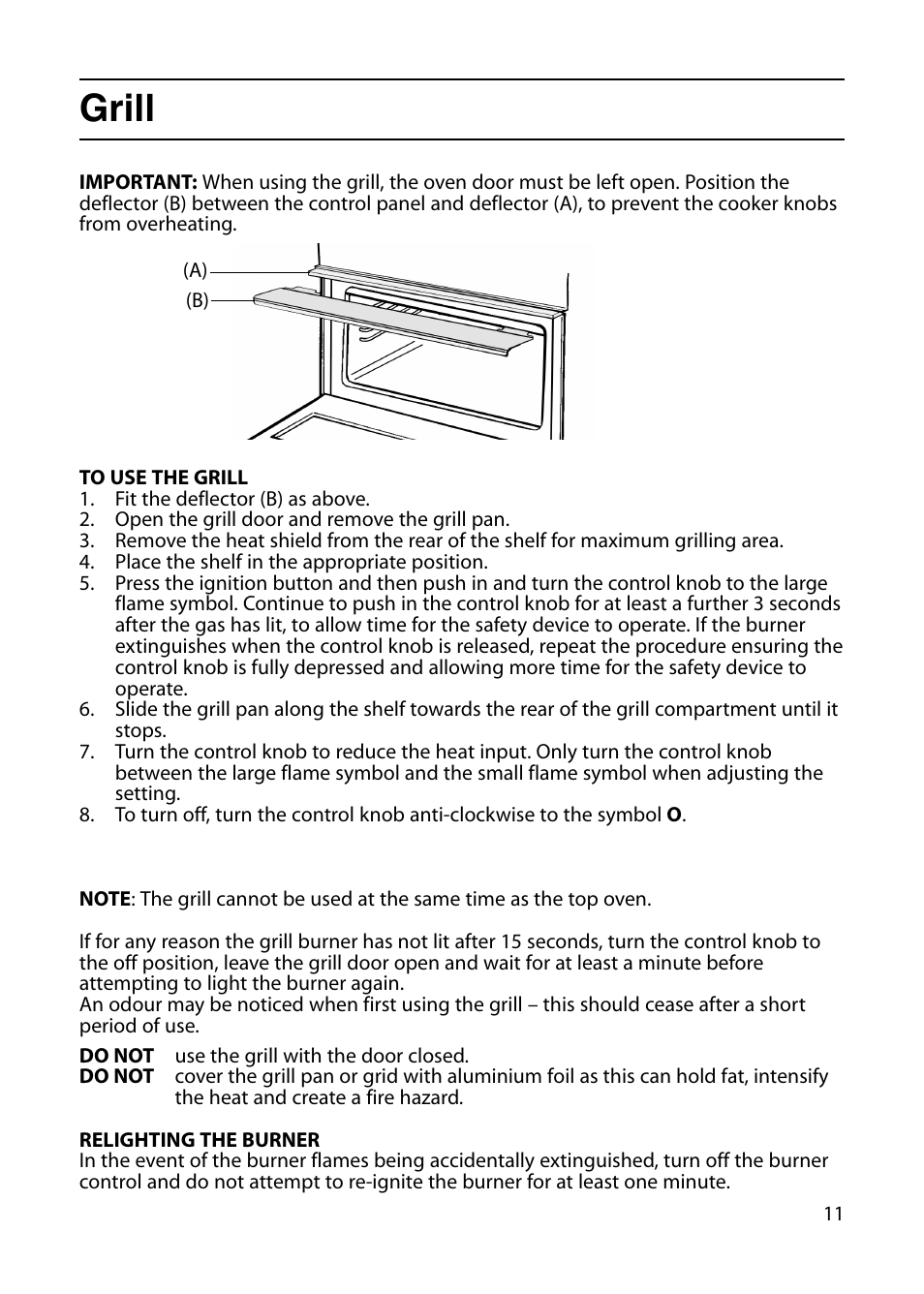 Grill | Indesit KD6G25W User Manual | Page 11 / 32