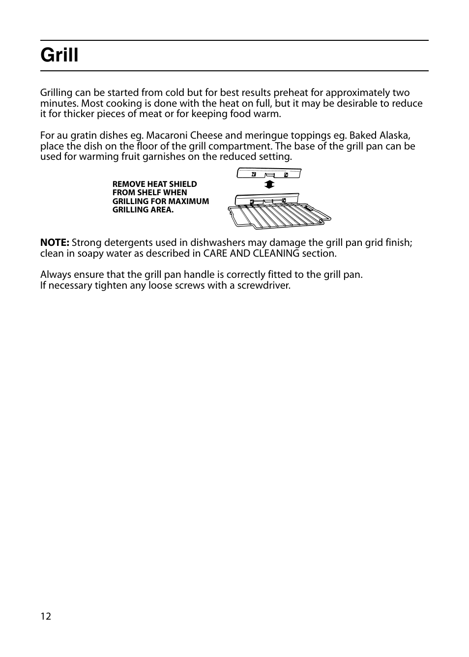 Grill | Indesit KD6G25W User Manual | Page 12 / 32