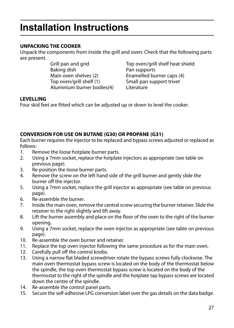 Installation instructions | Indesit KD6G25W User Manual | Page 27 / 32