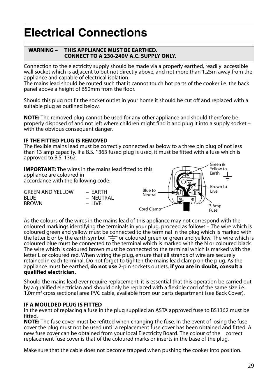 Electrical connections | Indesit KD6G25W User Manual | Page 29 / 32