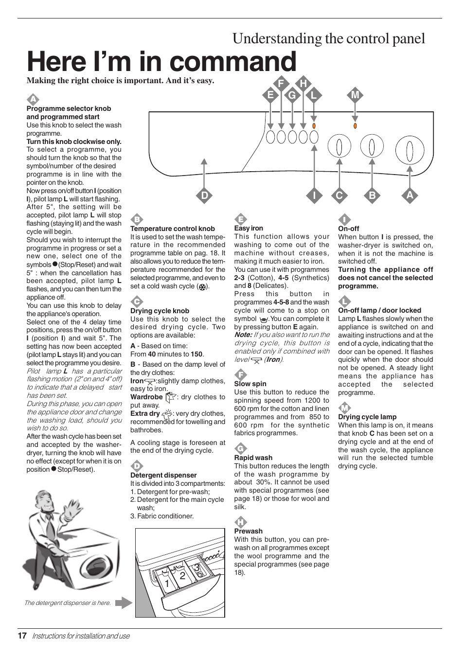 Here i’m in command, Understanding the control panel | Indesit WD 125 T User Manual | Page 20 / 60