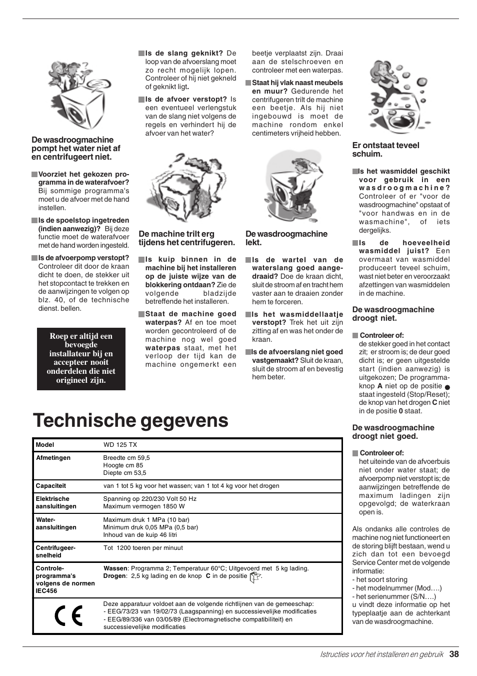 Technische gegevens | Indesit WD 125 T User Manual | Page 41 / 60