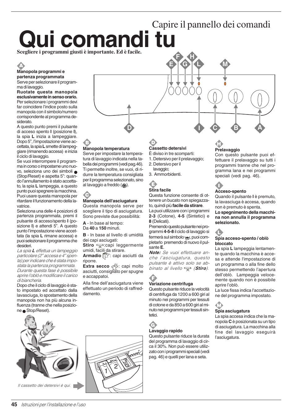 Qui comandi tu, Capire il pannello dei comandi | Indesit WD 125 T User Manual | Page 48 / 60