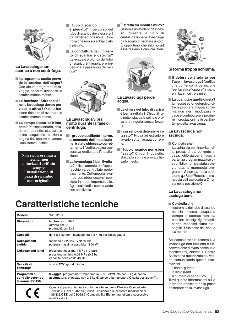 Caratteristiche tecniche | Indesit WD 125 T User Manual | Page 55 / 60