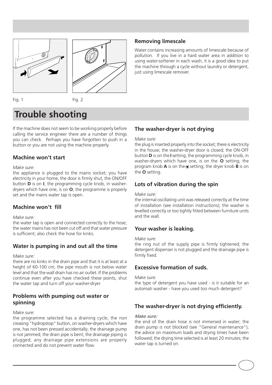 Trouble shooting | Indesit WDG 985 BG User Manual | Page 11 / 16