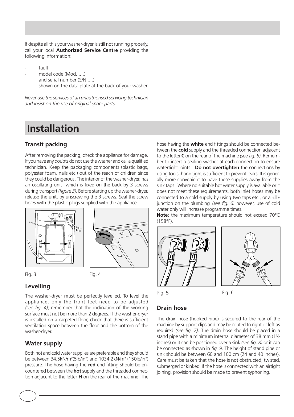 Installation | Indesit WDG 985 BG User Manual | Page 12 / 16