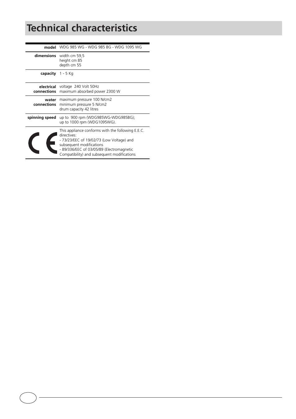 Gb technical characteristics | Indesit WDG 985 BG User Manual | Page 14 / 16