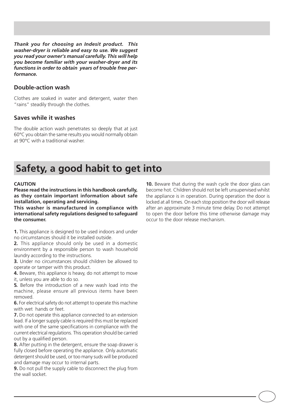 Safety, a good habit to get into | Indesit WDG 985 BG User Manual | Page 3 / 16