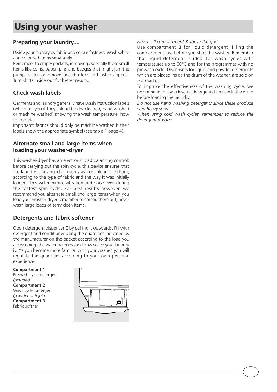 Gb using your washer | Indesit WDG 985 BG User Manual | Page 5 / 16