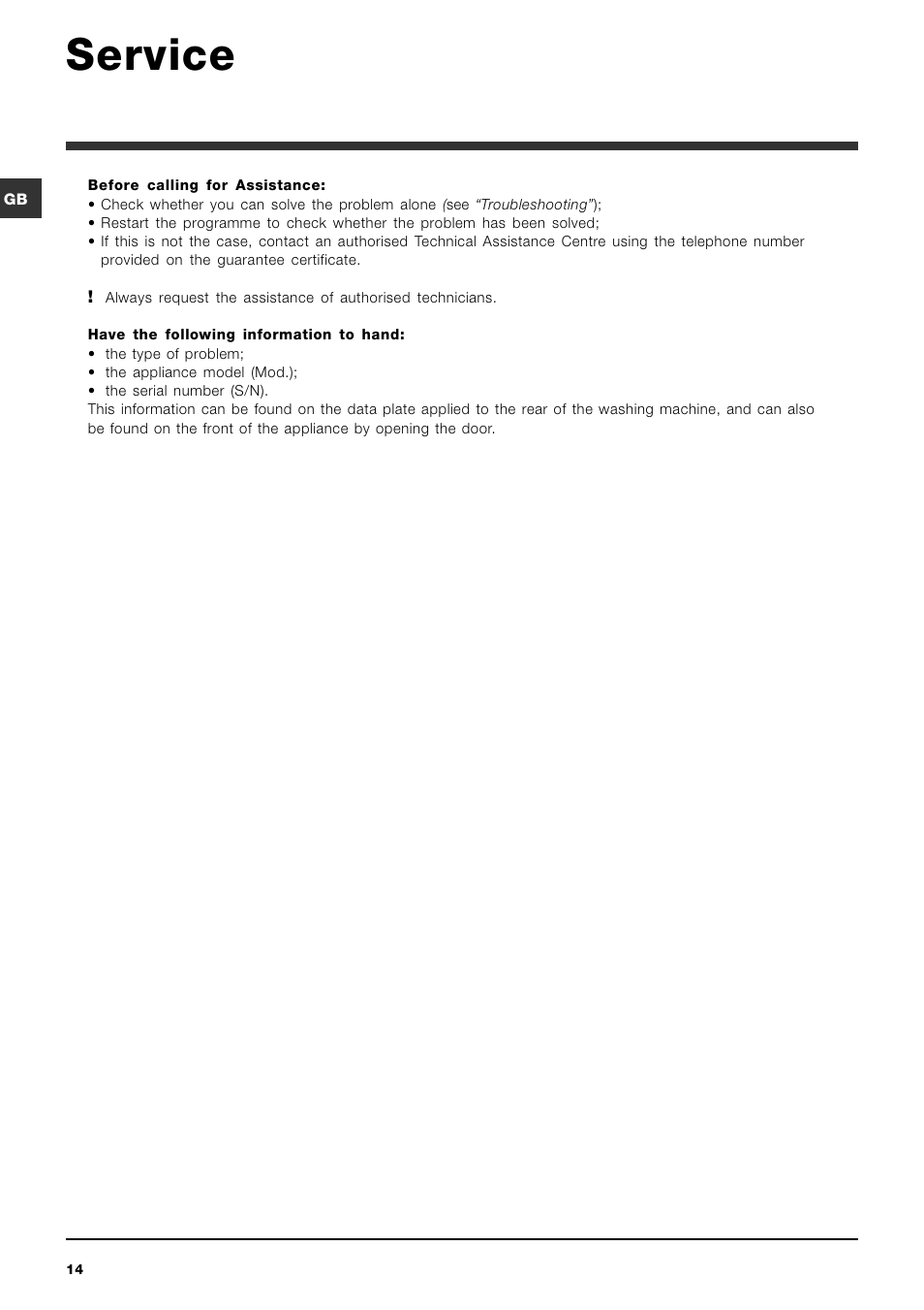 Service | Indesit IWE 7168 S User Manual | Page 14 / 16