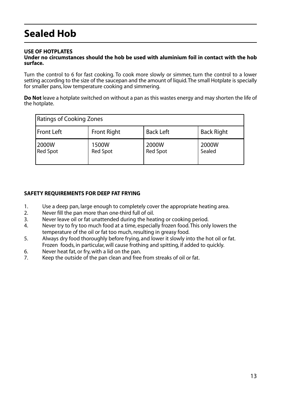 Sealed hob | Indesit KD6E35W User Manual | Page 13 / 32