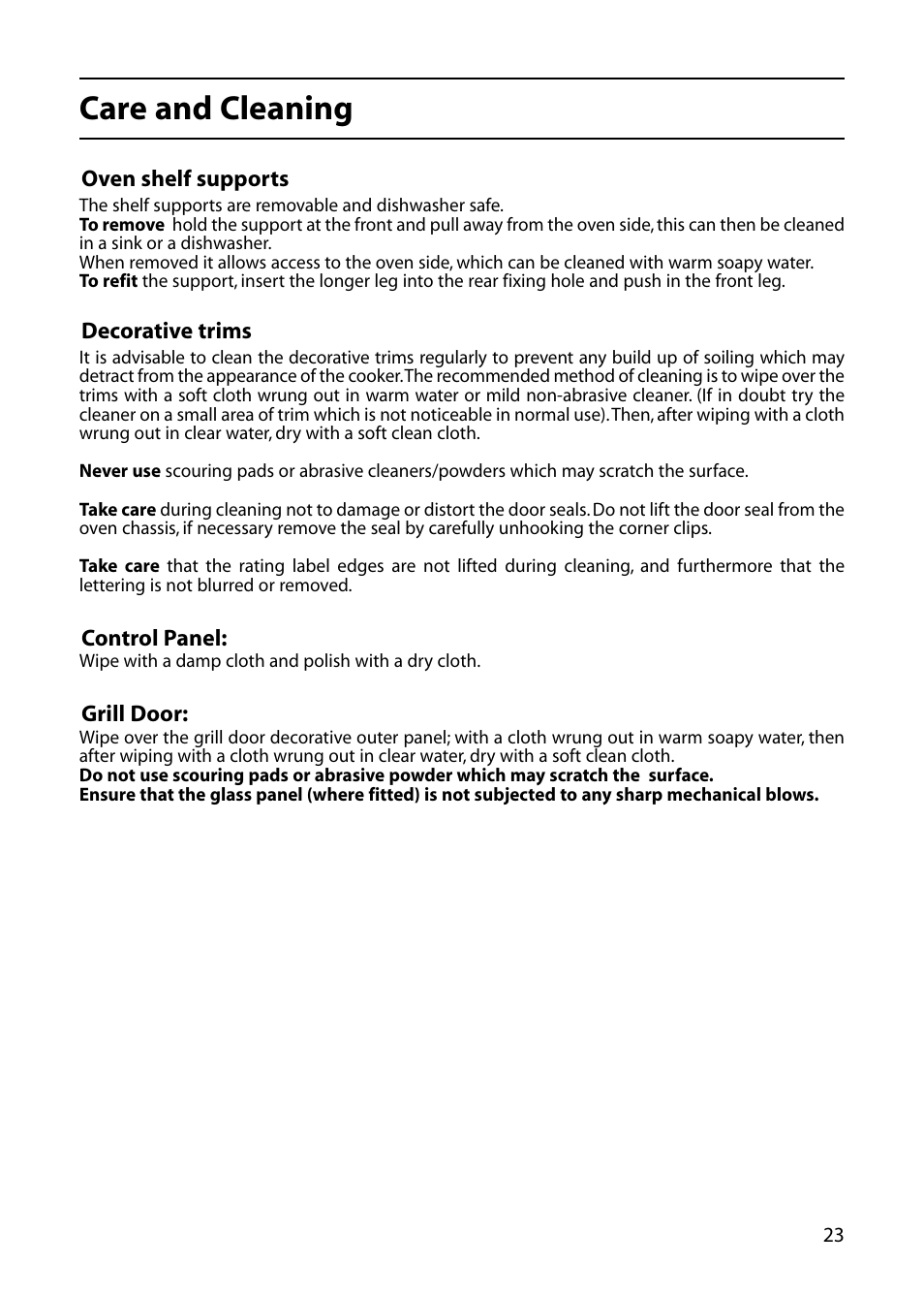 Care and cleaning | Indesit KD6E35W User Manual | Page 23 / 32
