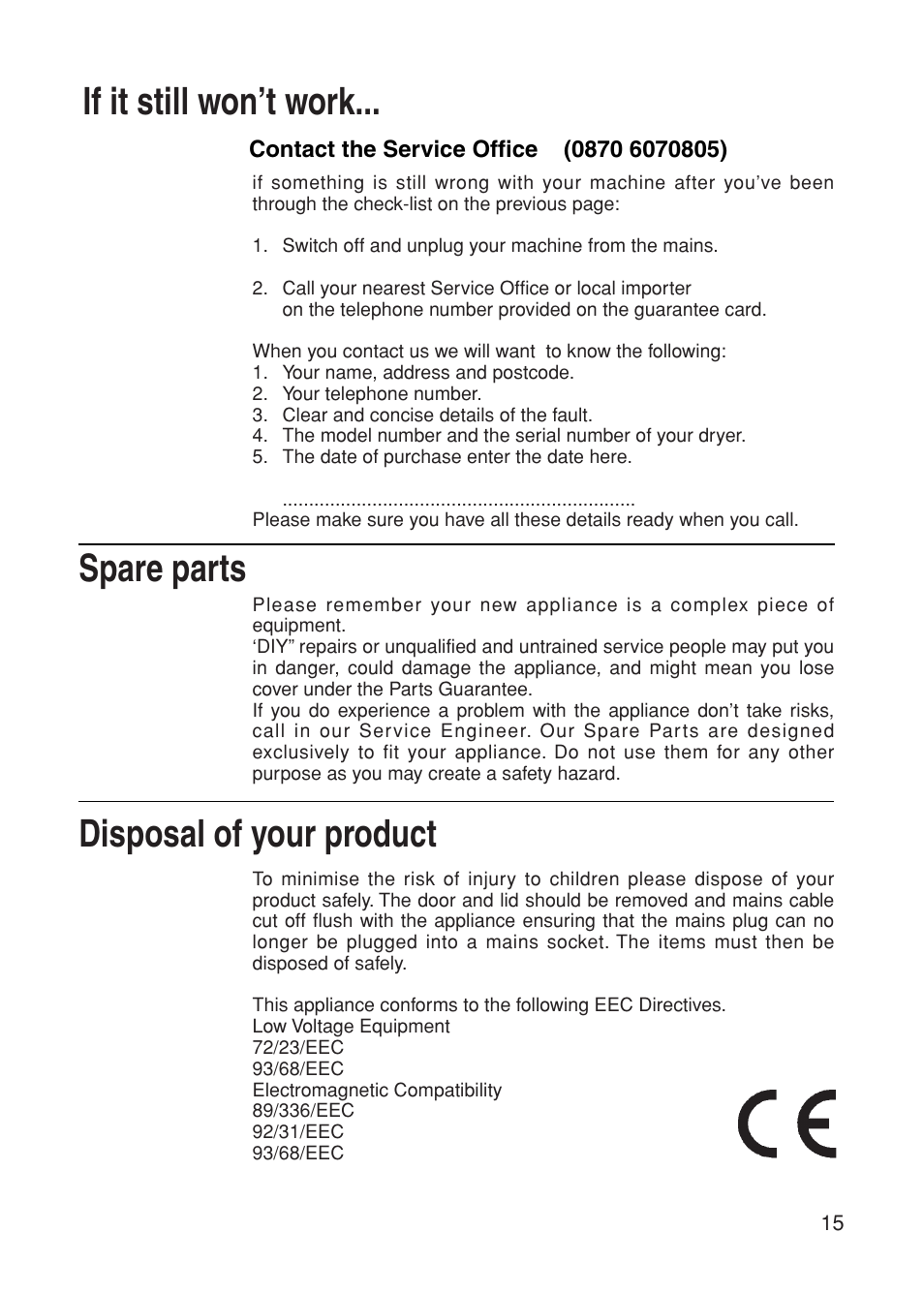 Indesit G31VU User Manual | Page 15 / 16