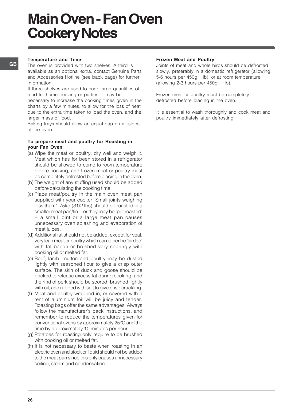 Indesit Electric built-in double oven FID20WH User Manual | Page 26 / 40