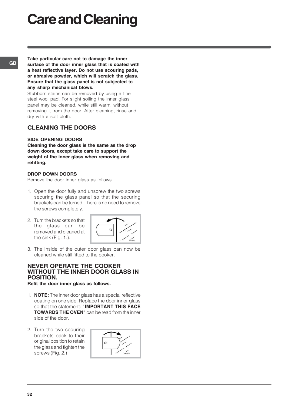 Care and cleaning | Indesit Electric built-in double oven FID20WH User Manual | Page 32 / 40