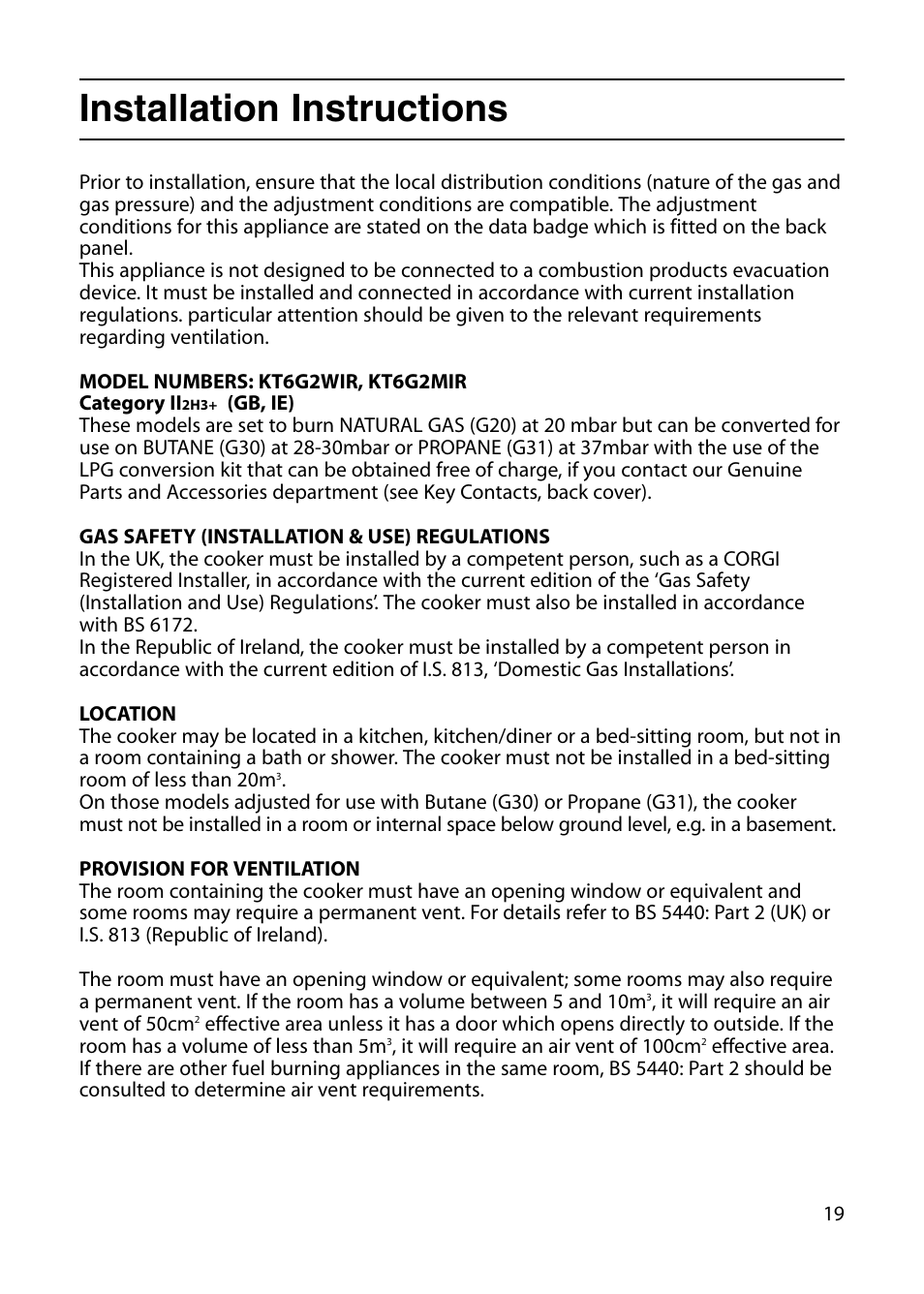 Installation instructions | Indesit KT6G2WIR User Manual | Page 19 / 28