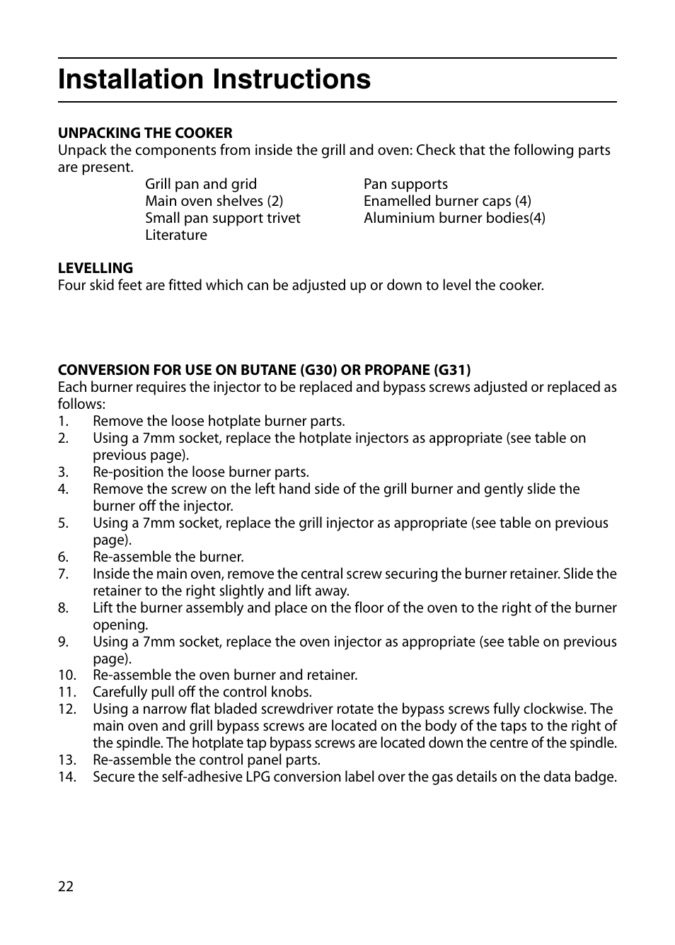 Installation instructions | Indesit KT6G2WIR User Manual | Page 22 / 28