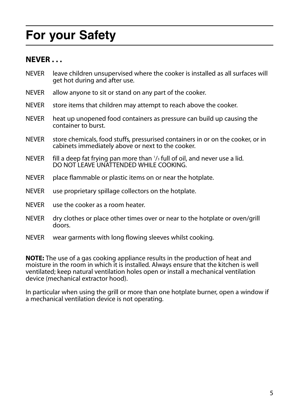For your safety, Never | Indesit KT6G2WIR User Manual | Page 5 / 28
