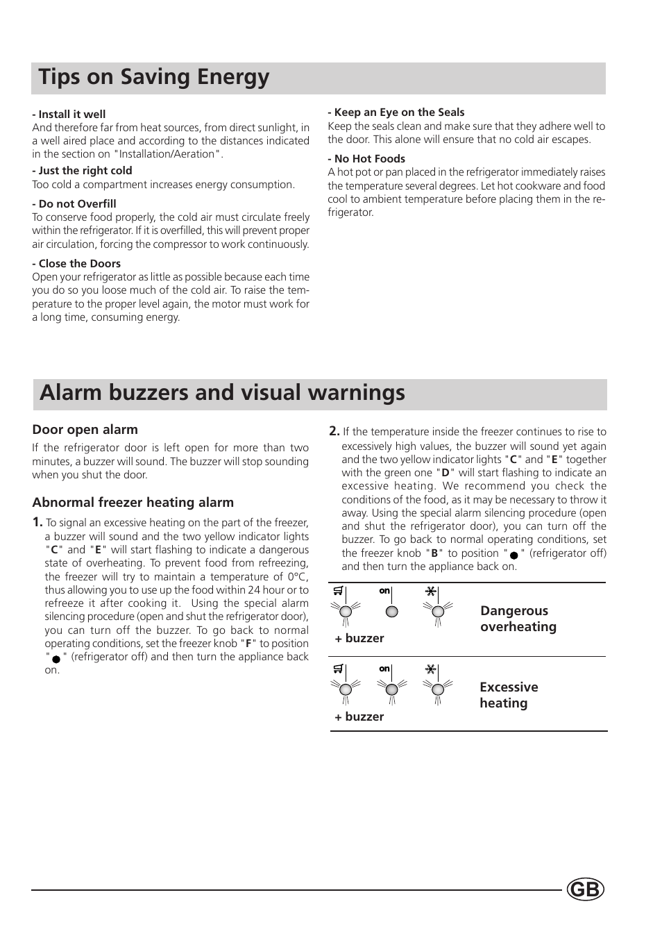 Tips on saving energy, Alarm buzzers and visual warnings | Indesit B 33 FNF P User Manual | Page 11 / 16