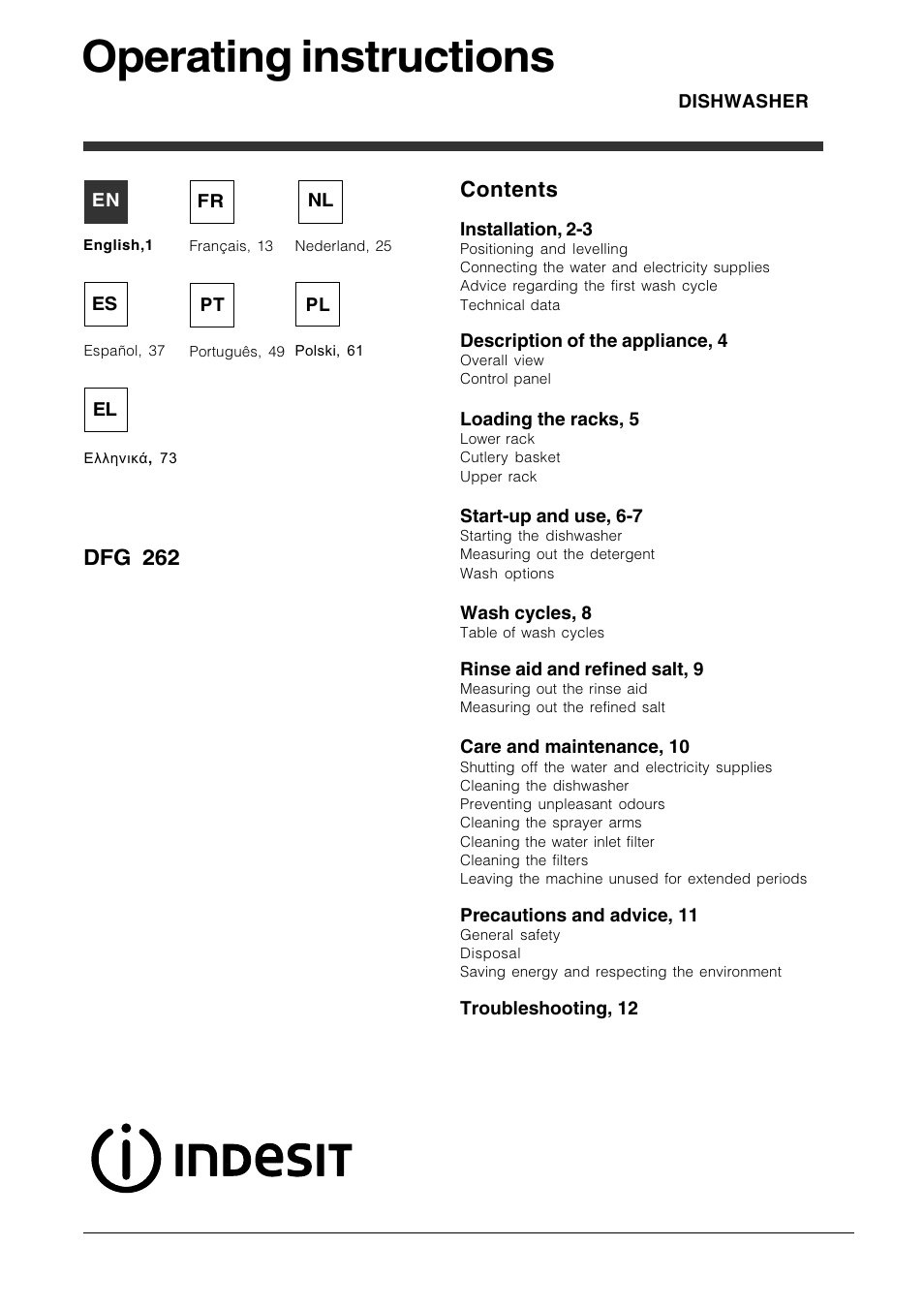 Indesit DFG 262  EN User Manual | 84 pages