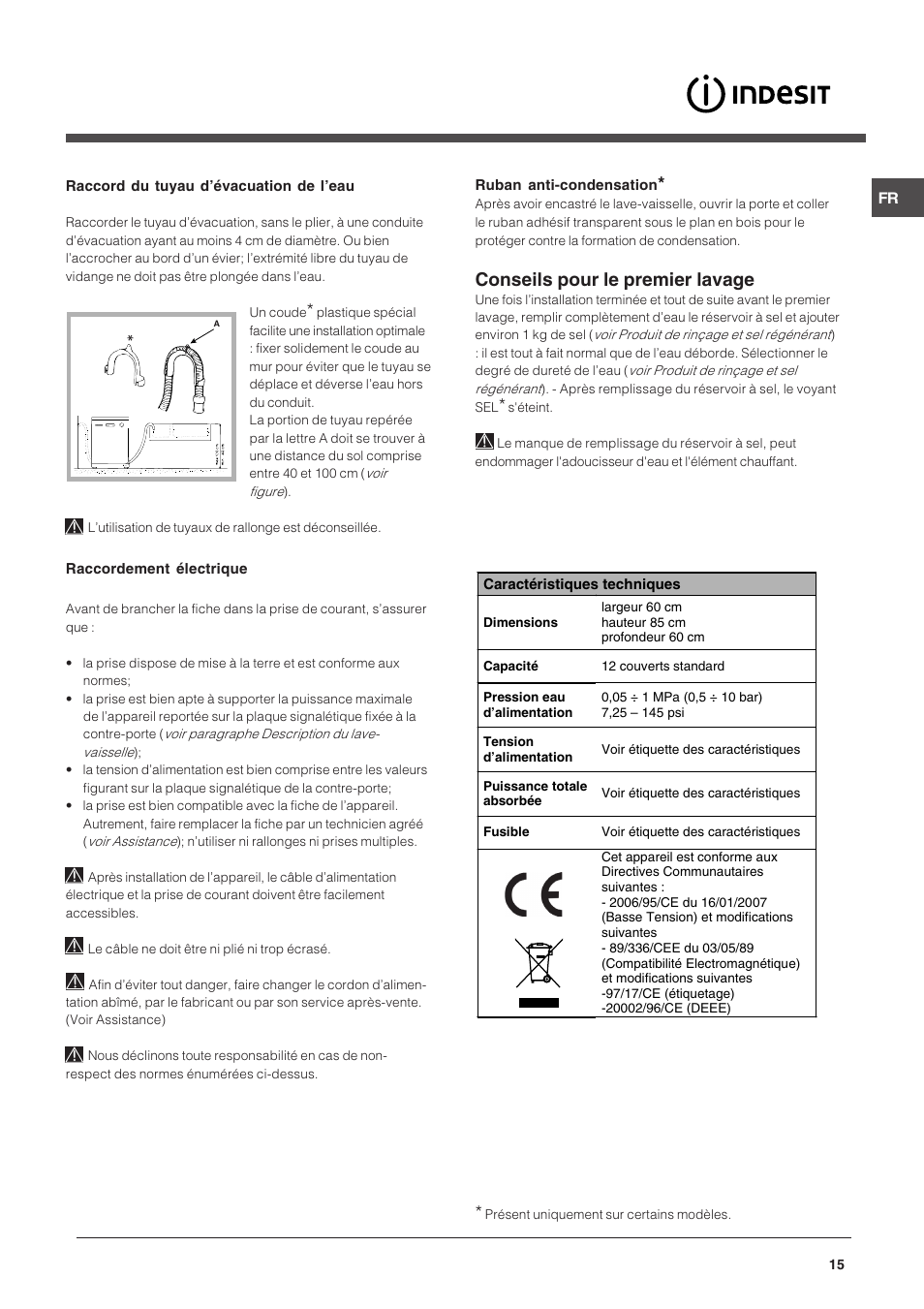 Conseils pour le premier lavage | Indesit DFG 262  EN User Manual | Page 15 / 84