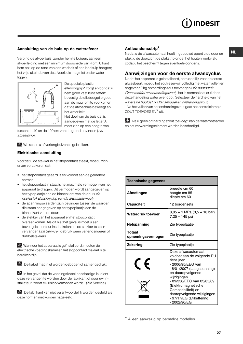 Aanwijzingen voor de eerste afwascyclus | Indesit DFG 262  EN User Manual | Page 27 / 84