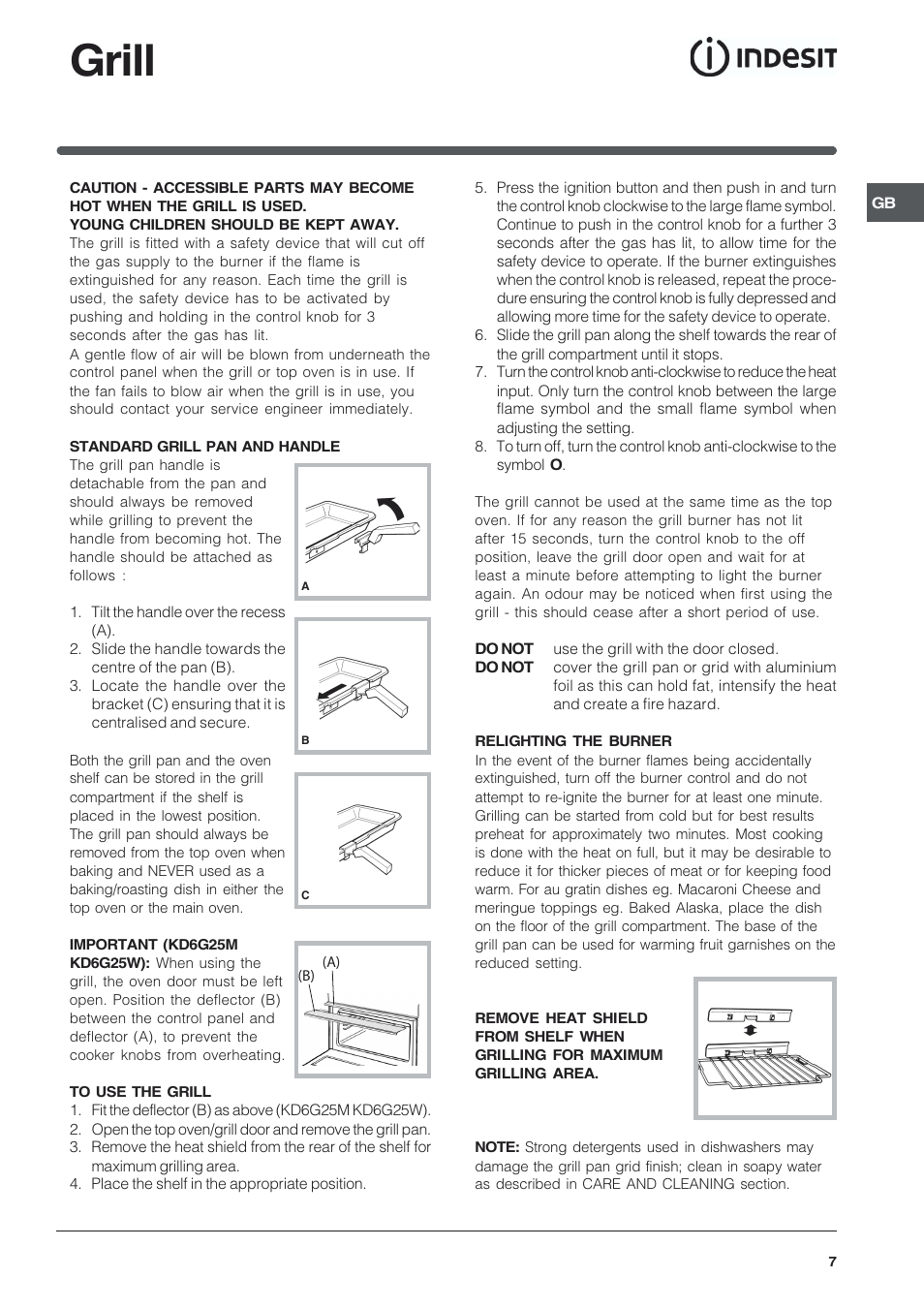 Grill | Indesit KD6G25SWIR User Manual | Page 7 / 24